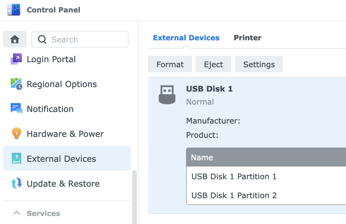 Locate the USB disk in Control Panel